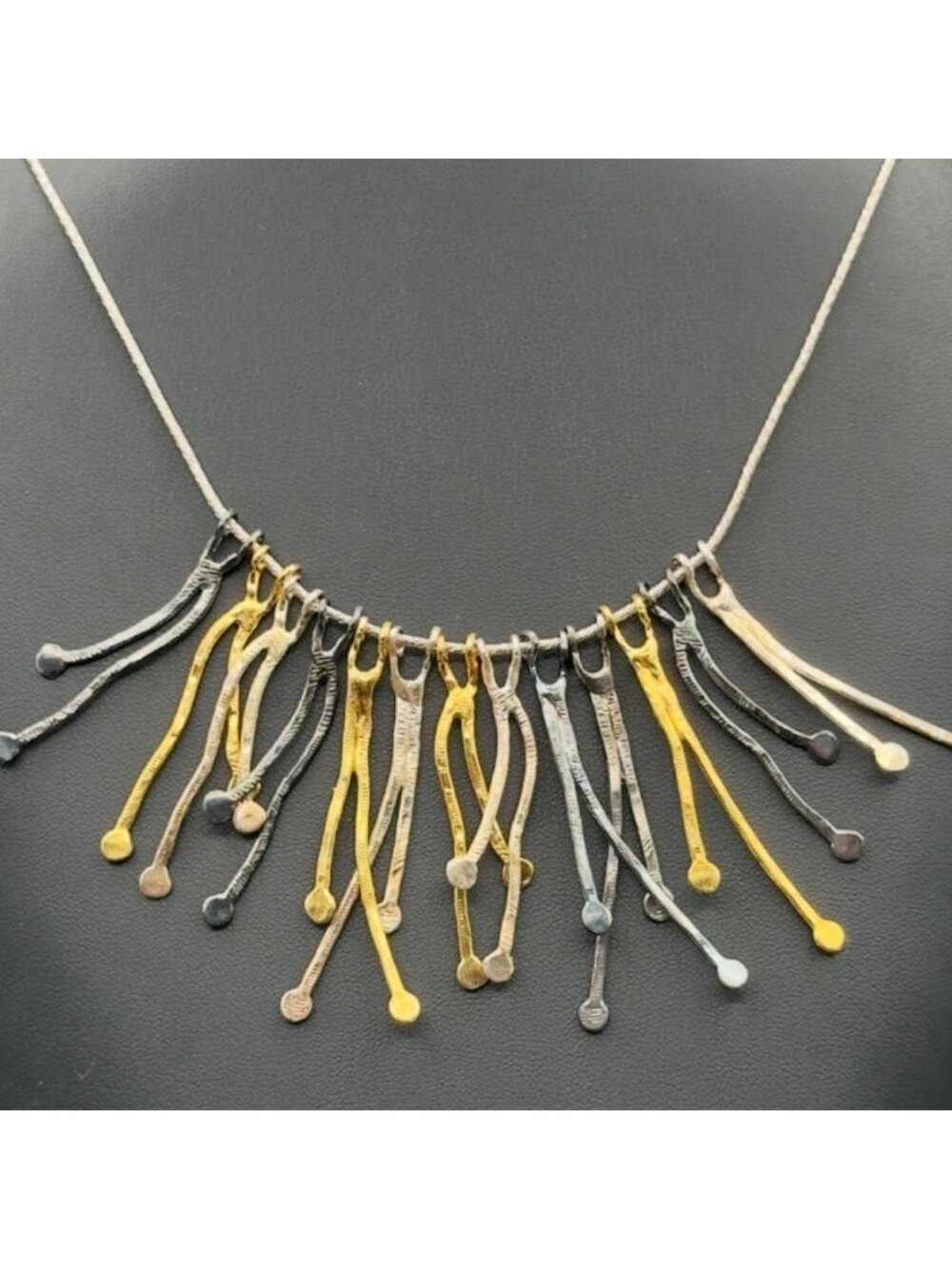 Vintage PZ Sterling Silver Necklace Tri Color Collar Made in Israel